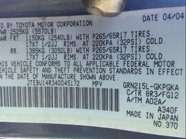 2004 TOYOTA 4RUNNER, BLUE, SR5, 4.0, AT, 4WD,  Z25950